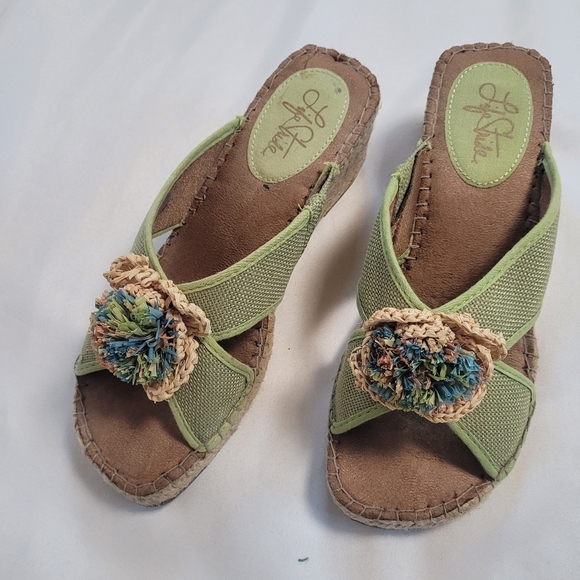 Life Stride Green Macrame Flower Racy Catepilar Wedge Sandal Size 8M - Picture 10 of 11